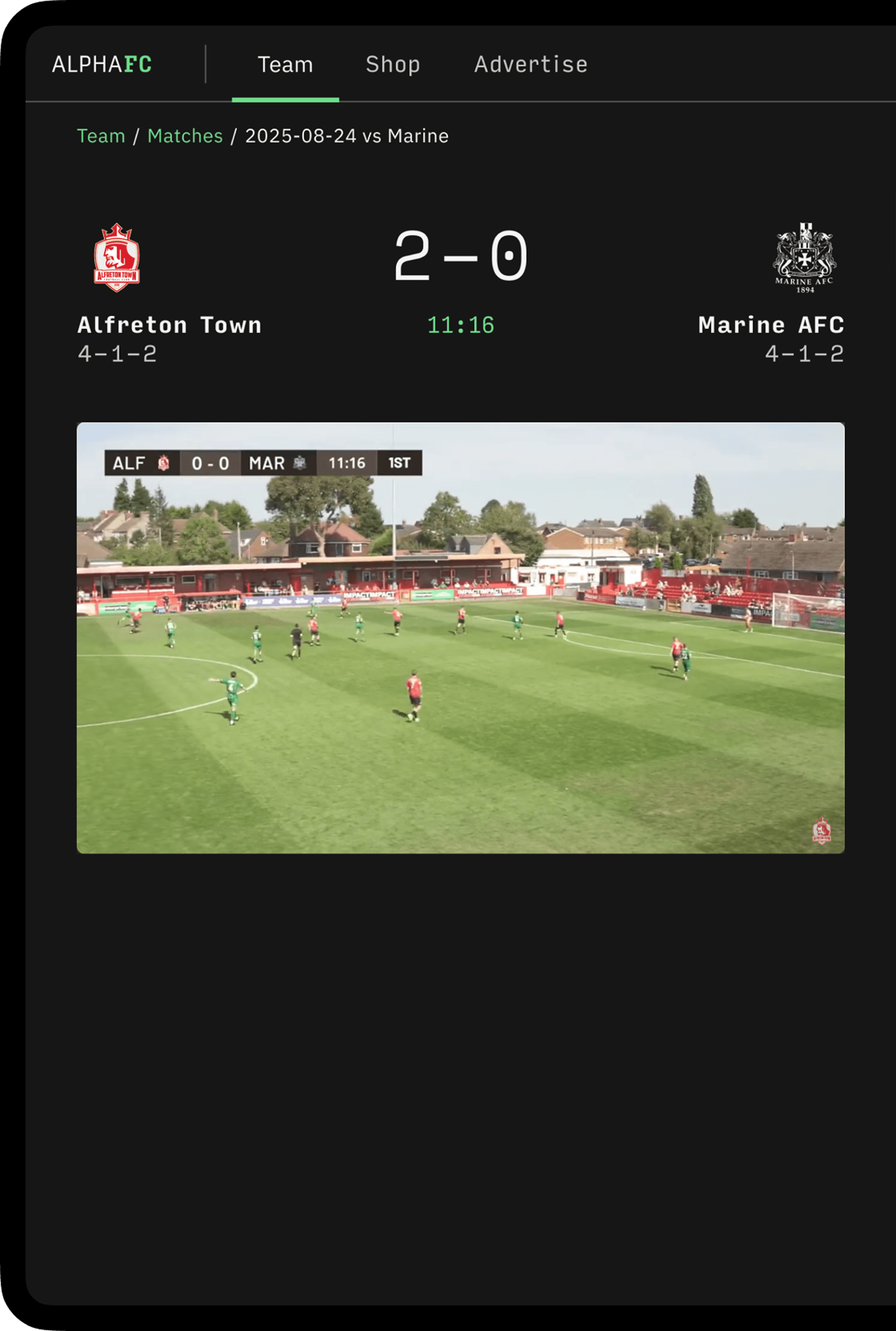 Live Match Streaming Interface