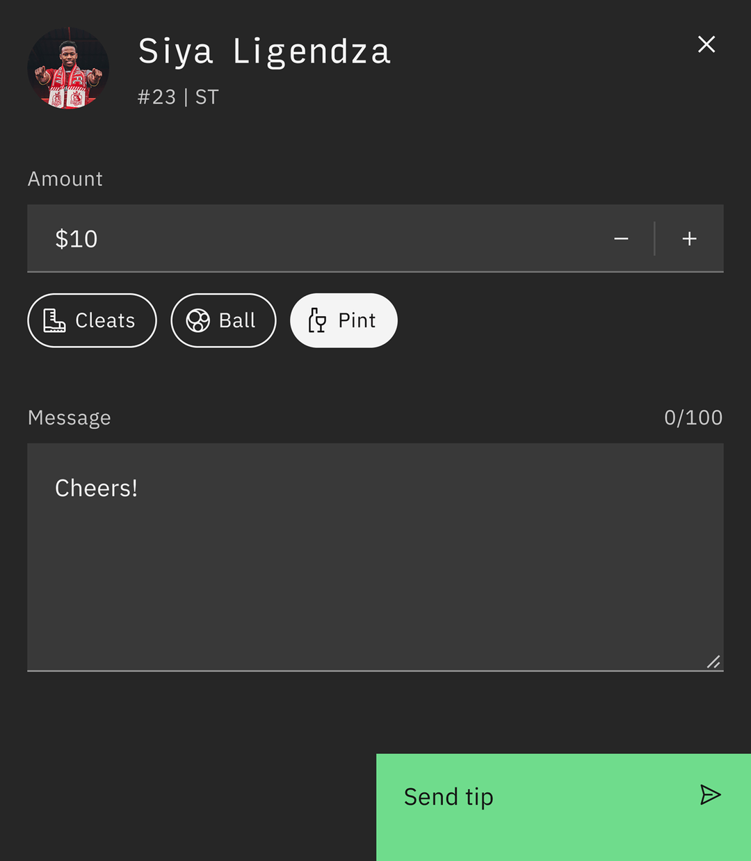 Player tipping interface